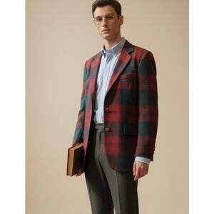 VTG The English Sports Shop Bermuda Alexandre Savile Row Plaid Blazer 40R Green